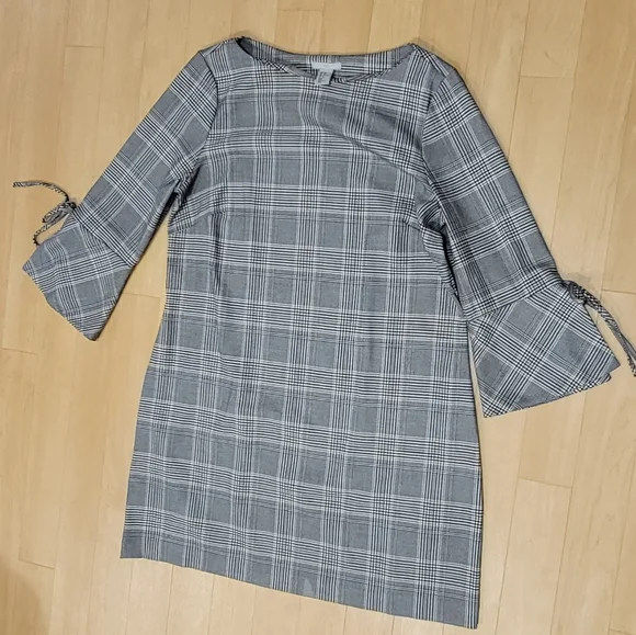 h&m blue plaid dress H&M Blue Plaid Long Sleeve Midi Dress Cottage Core Prairie Dress